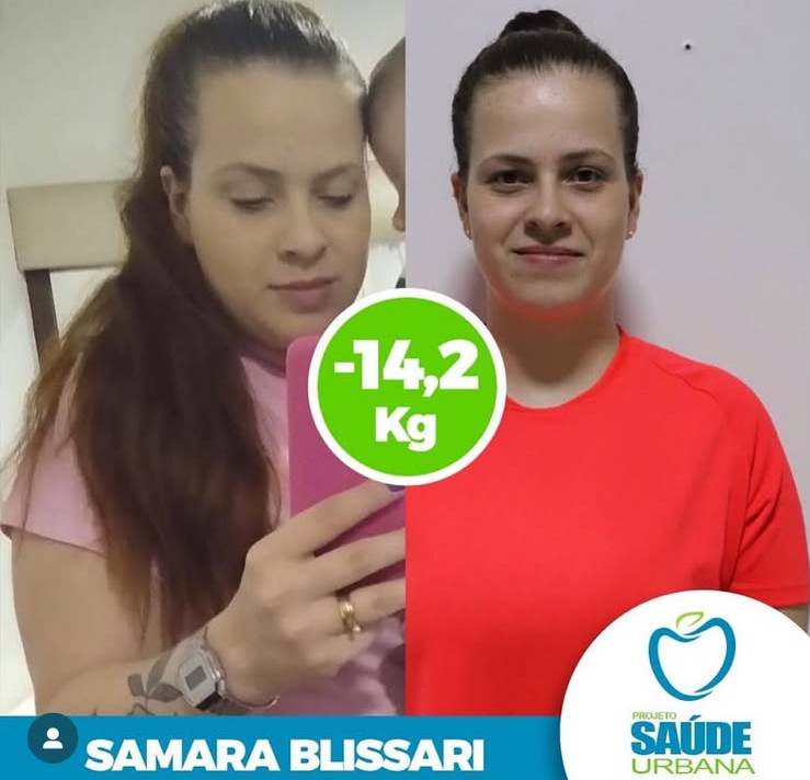 Samara Blissari — antes e depois, −14,2 kg no protocolo
